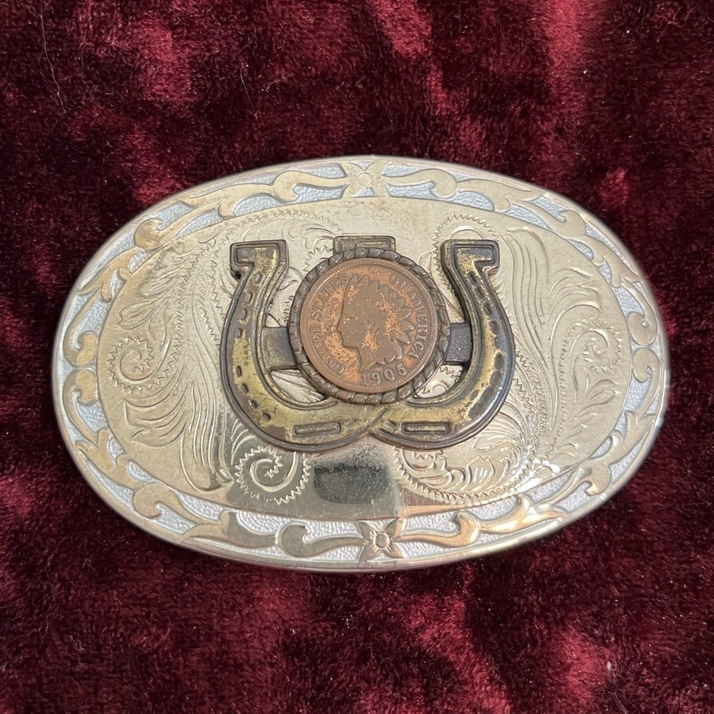 VNTG belt buckle 1905 Indian head penny  silver  belt buckle collectable